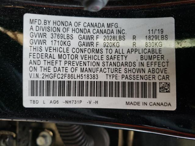 2HGFC2F86LH518383 - 2020 HONDA CIVIC SPORT 黑色 照片 13