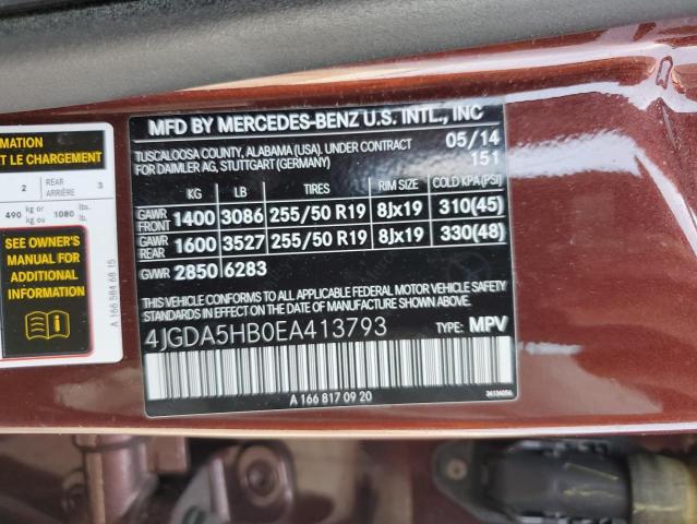 4JGDA5HB0EA413793 - 2014 MERCEDES-BENZ ML 350 4MATIC BROWN photo 13