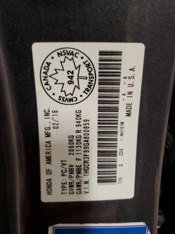 1HGCR3F99GA800859 - 2016 HONDA ACCORD TOURING GRAY photo 13