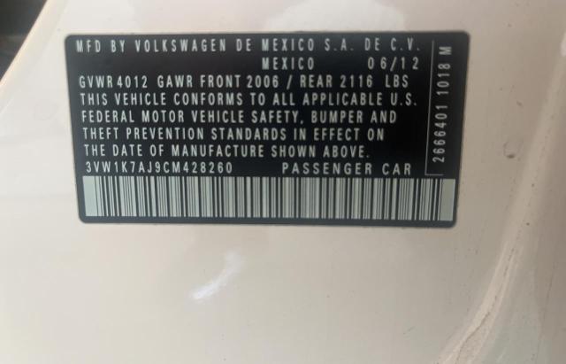 3VW1K7AJ9CM428260 - 2012 VOLKSWAGEN JETTA BASE 白色 照片 10