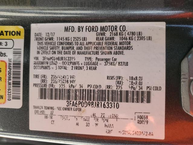 3FA6P0D98JR163310 - 2018 FORD FUSION TITANIUM/PLATINUM GRAY photo 12