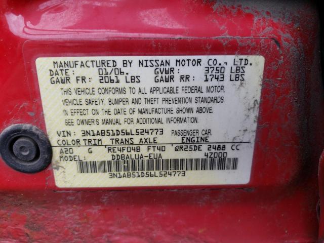 3N1AB51D56L524773 - 2006 NISSAN SENTRA SE-R SPEC V RED photo 12