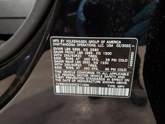 1V2BC2CA2NC211494 - 2022 VOLKSWAGEN ATLAS CROS SEL BLACK photo 13