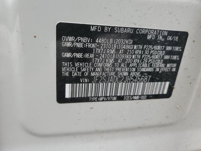JF2SJADC2JH575687 - 2018 SUBARU FORESTER 2.5I PREMIUM WHITE photo 14