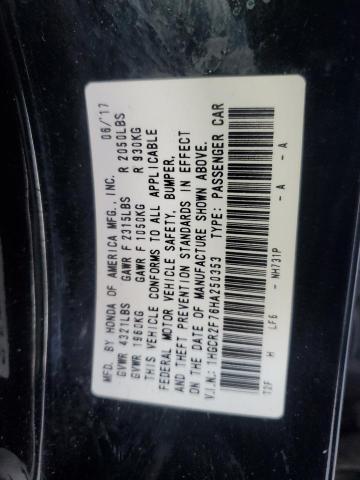 1HGCR2F76HA250353 - 2017 HONDA ACCORD EX Noir photo 12
