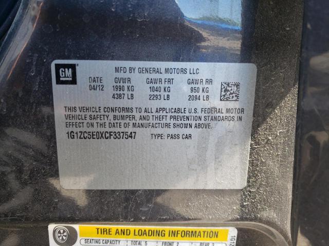 1G1ZC5E0XCF337547 - 2012 CHEVROLET MALIBU 1LT 灰色 照片 12