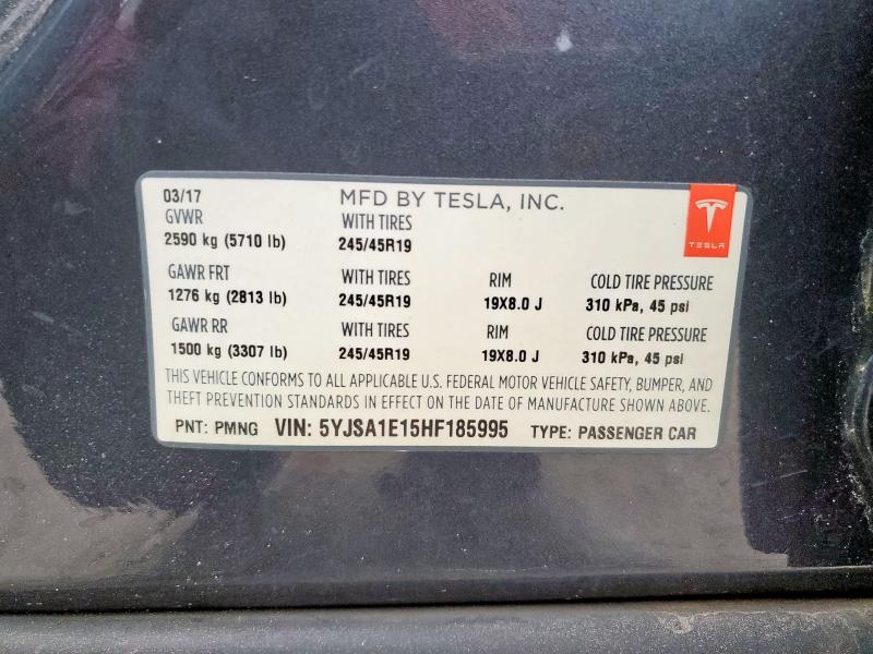5YJSA1E15HF185995 - 2017 TESLA MODEL S GRAY photo 12