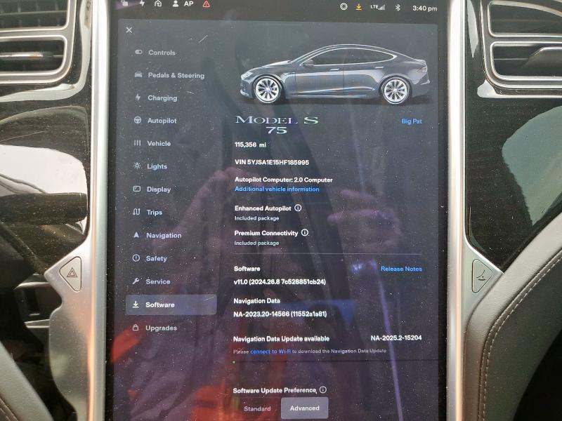 5YJSA1E15HF185995 - 2017 TESLA MODEL S GRAY photo 9