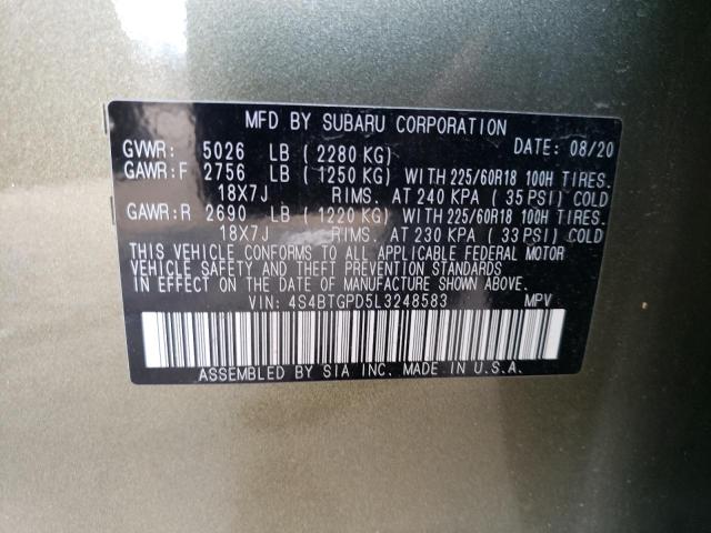 4S4BTGPD5L3248583 - 2020 SUBARU OUTBACK TOURING LDL Կանաչ լուսանկար 13