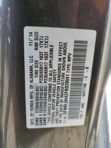 5FNRL5H42FB039041 - 2015 HONDA ODYSSEY EX GRAY photo 14