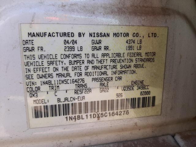 1N4BL11DX5C164276 - 2005 NISSAN ALTIMA SE WHITE photo 10