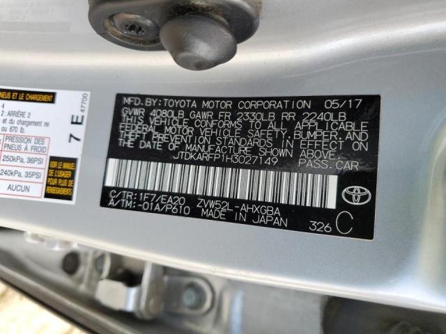 JTDKARFP1H3027149 - 2017 TOYOTA PRIUS PRIM 银色 照片 10