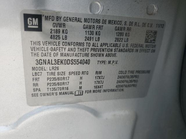 3GNAL3EK0DS554040 - 2013 CHEVROLET CAPTIVA LT SILVER photo 13