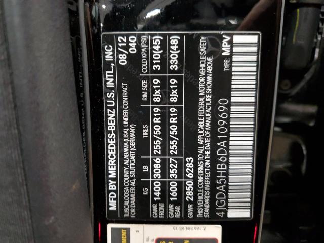 4JGDA5HB6DA109690 - 2013 MERCEDES-BENZ ML 350 4MATIC BLACK photo 13