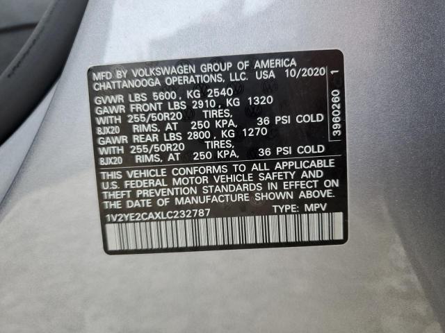 1V2YE2CAXLC232787 - 2020 VOLKSWAGEN ATLAS CROS SE Серебристый фото 12