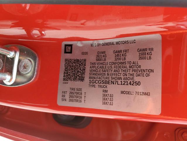 1GCGSBEN7L1214250 - 2020 CHEVROLET COLORADO RED photo 12