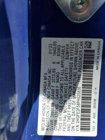2HGFE2F58PH520836 - 2023 HONDA CIVIC SPORT 蓝色 照片 12