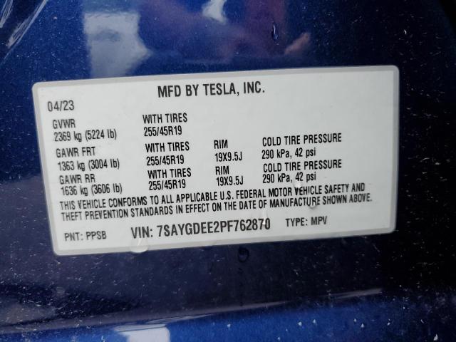 7SAYGDEE2PF762870 - 2023 TESLA MODEL Y BLUE photo 13