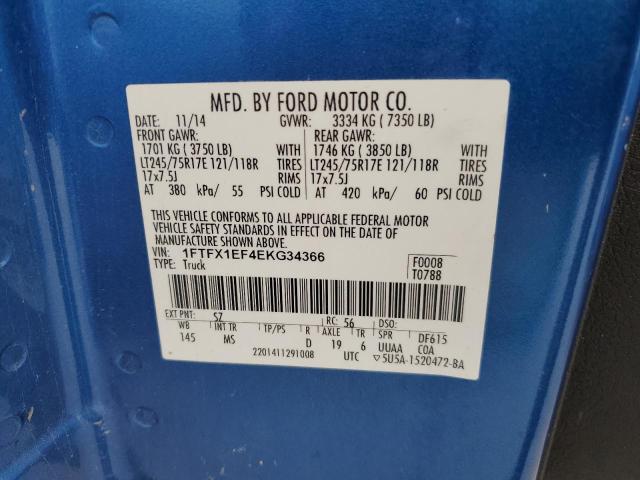 1FTFX1EF4EKG34366 - 2014 FORD F150 SUPER CAB BLUE photo 12