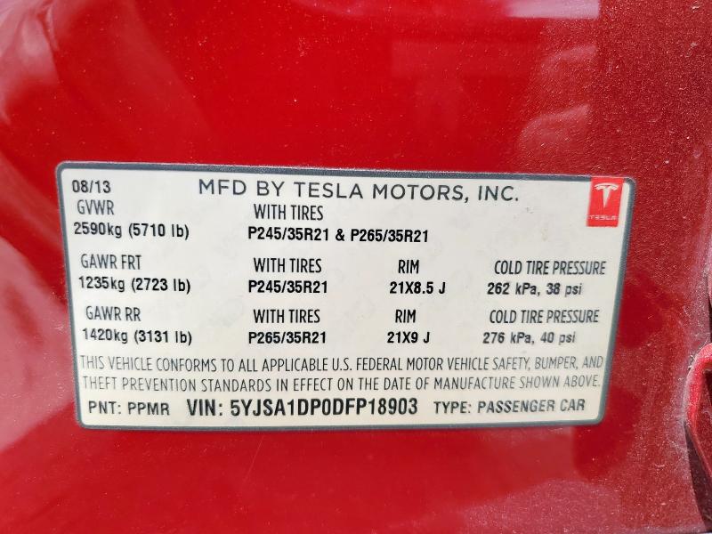 5YJSA1DP0DFP18903 - 2013 TESLA MODEL S RED photo 13