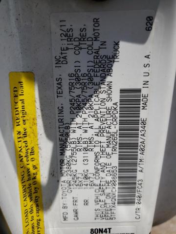 5TFTX4GNXCX008653 - 2012 TOYOTA TACOMA PRERUNNER ACCESS CAB WHITE photo 13