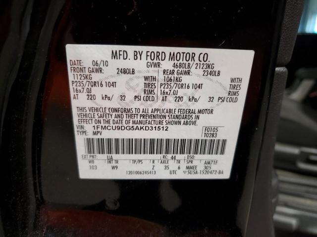1FMCU9DG5AKD31512 - 2010 FORD ESCAPE XLT BLACK photo 13
