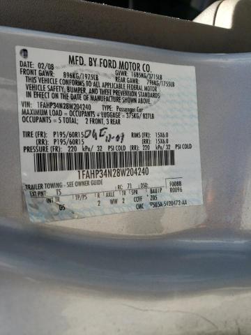 1FAHP34N28W204240 - 2008 FORD FOCUS S/SE SILVER photo 12