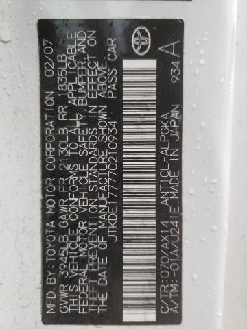 JTKDE177770210934 - 2007 TOYOTA SCION TC 白色 照片 12