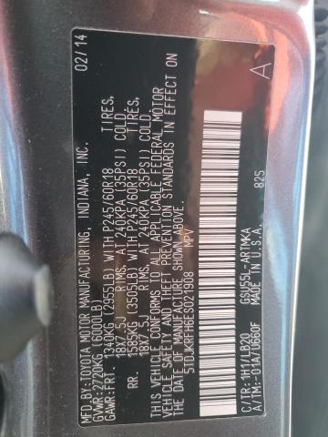 5TDJKRFH6ES021908 - 2014 TOYOTA HIGHLANDER XLE 灰色 照片 12