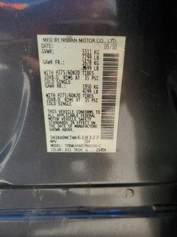 5N1BA0NC7AN618327 - 2010 NISSAN ARMADA SE GRAY photo 13