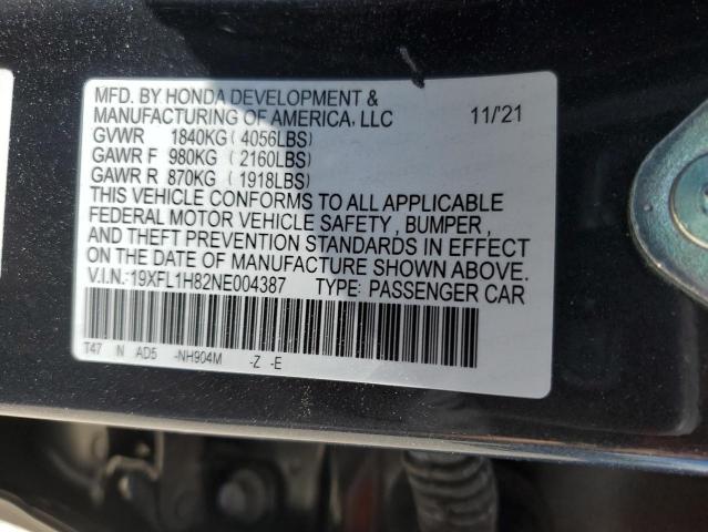 19XFL1H82NE004387 - 2022 HONDA CIVIC SPORT TOURING CHARCOAL photo 13