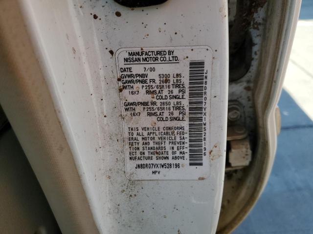 JN8DR07YX1W528196 - 2001 NISSAN PATHFINDER LE WHITE photo 12