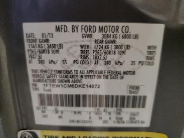 1FTEW1CM6DKE14872 - 2013 FORD F150 SUPERCREW GRAY photo 12