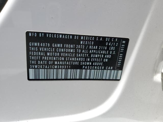 3VW2K7AJ1CM399311 - 2012 VOLKSWAGEN JETTA BASE 白色 照片 12