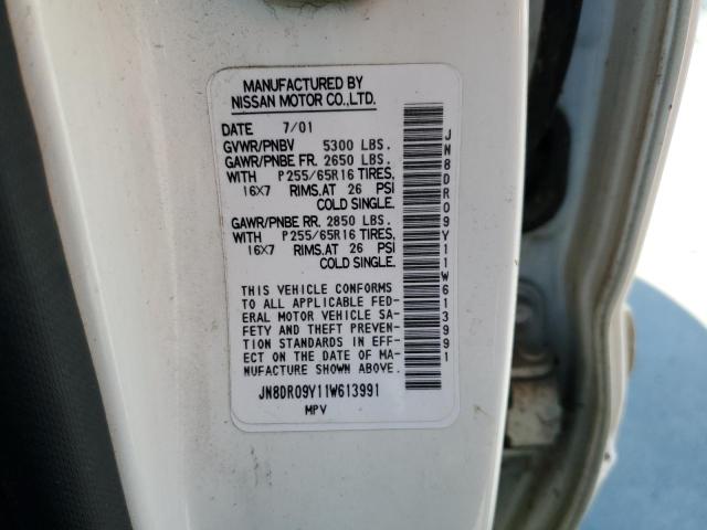 JN8DR09Y11W613991 - 2001 NISSAN PATHFINDER LE WHITE photo 12