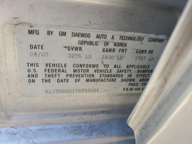 KL1TD66617B793024 - 2007 CHEVROLET AVEO BASE Gümüş foto 12