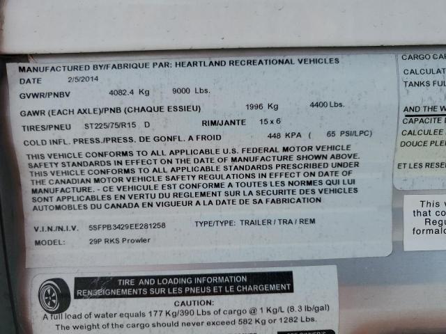 5SFPB3429EE281258 - 2014 HEARTLAND PROWLER M-29PRKS Сріблястий фото 10