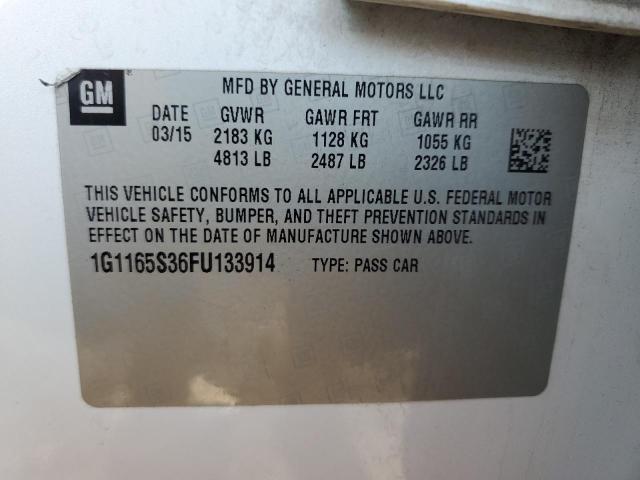 1G1165S36FU133914 - 2015 CHEVROLET IMPALA LTZ WHITE photo 13