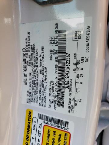 3LN6L5E9XLR622367 - 2020 LINCOLN MKZ RESERVE თეთრი ფოტო 13