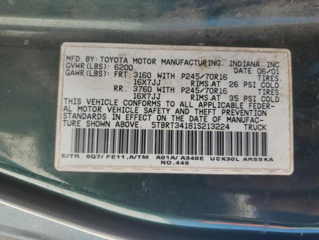 5TBRT34181S213224 - 2001 TOYOTA TUNDRA ACCESS CAB Vert photo 12