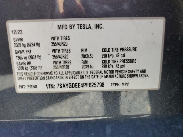 7SAYGDEE4PF625798 - 2023 TESLA MODEL Y CHARCOAL photo 12