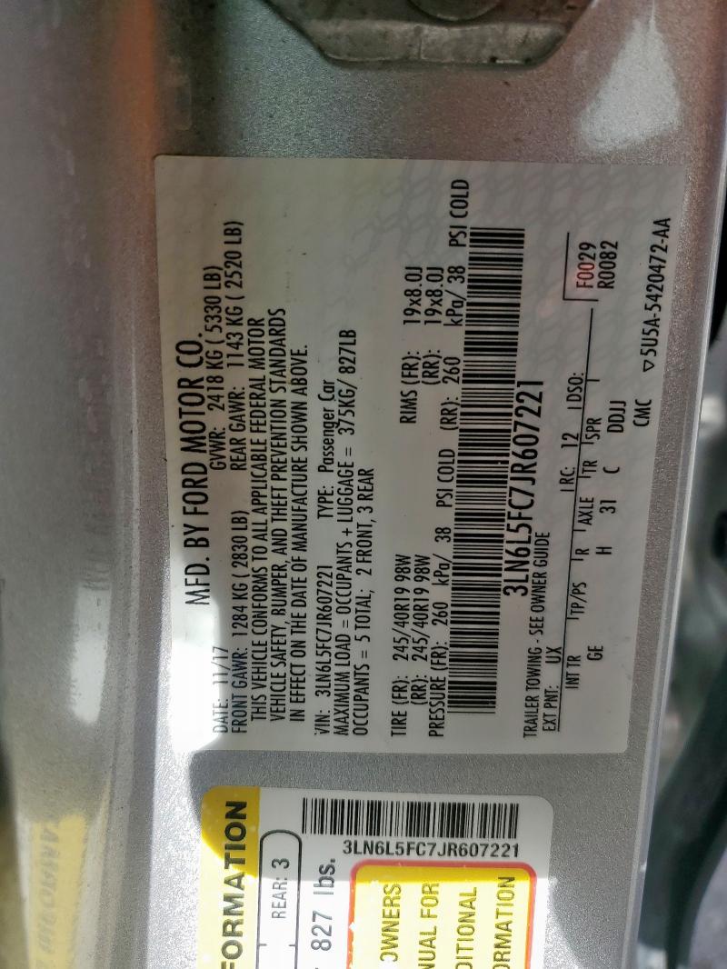 3LN6L5FC7JR607221 - 2018 LINCOLN MKZ RESERVE ვერცხლისფერი ფოტო 12