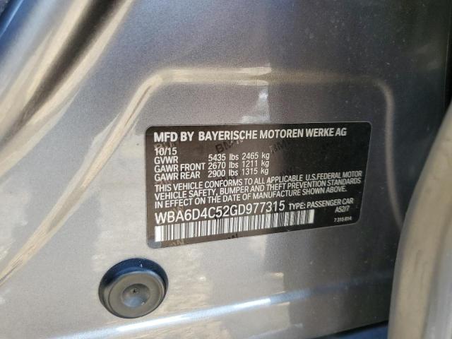 WBA6D4C52GD977315 - 2016 BMW 650 I GRAN COUPE GRAY photo 12