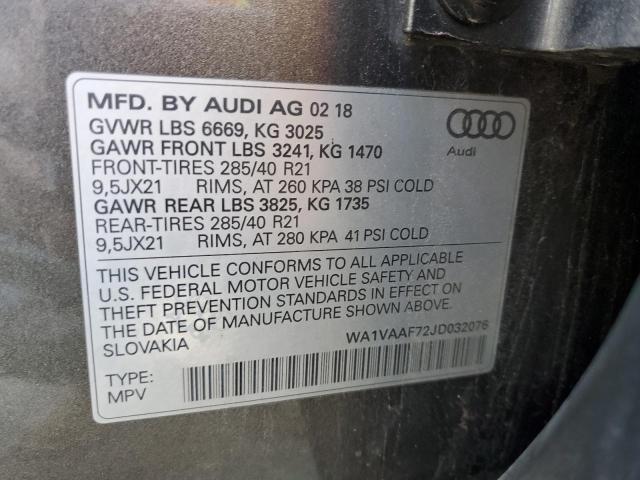 WA1VAAF72JD032076 - 2018 AUDI Q7 PRESTIGE BLACK photo 13