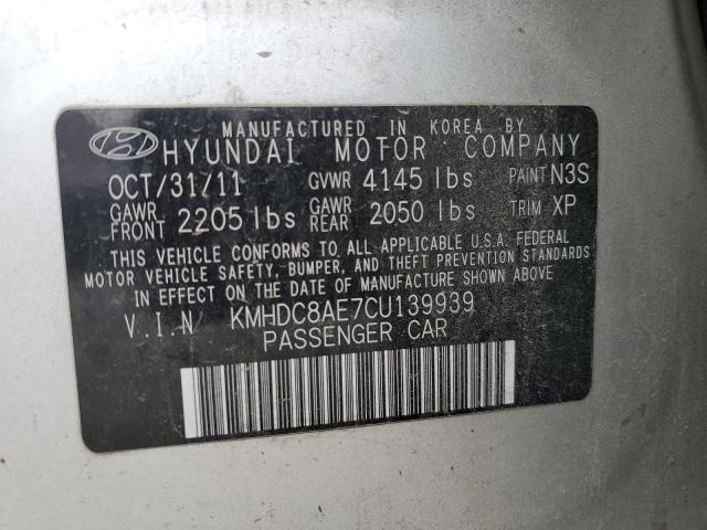 KMHDC8AE7CU139939 - 2012 HYUNDAI ELANTRA TO GLS SILVER photo 12