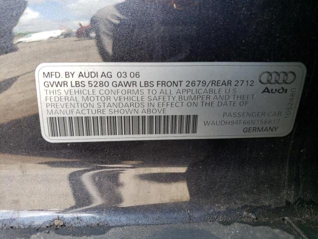 WAUDH94F66N158817 - 2006 AUDI A6 3.2 QUATTRO GRAY photo 12