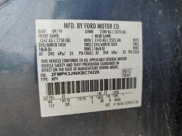 2FMPK3J96KBC74226 - 2019 FORD EDGE SEL Blau Foto 13