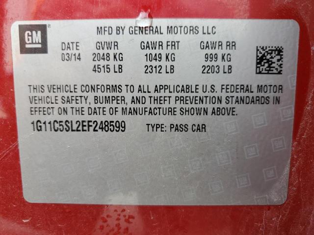 1G11C5SL2EF248599 - 2014 CHEVROLET MALIBU 1LT RED photo 14