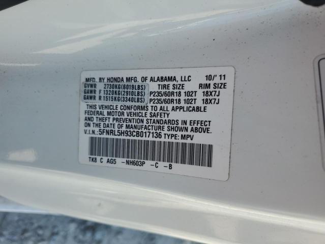 5FNRL5H93CB017136 - 2012 HONDA ODYSSEY TOURING 白色 照片 14