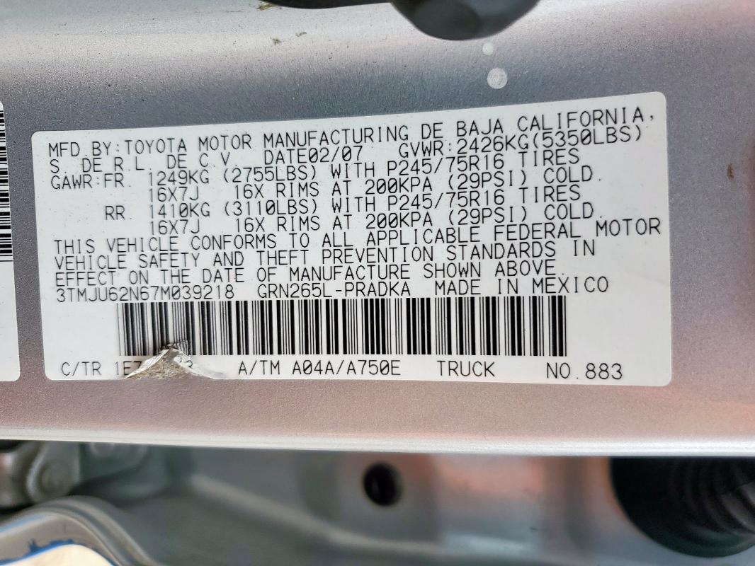 3TMJU62N67M039218 - 2007 TOYOTA TACOMA DOUBLE CAB PRERUNNER BLUE photo 12